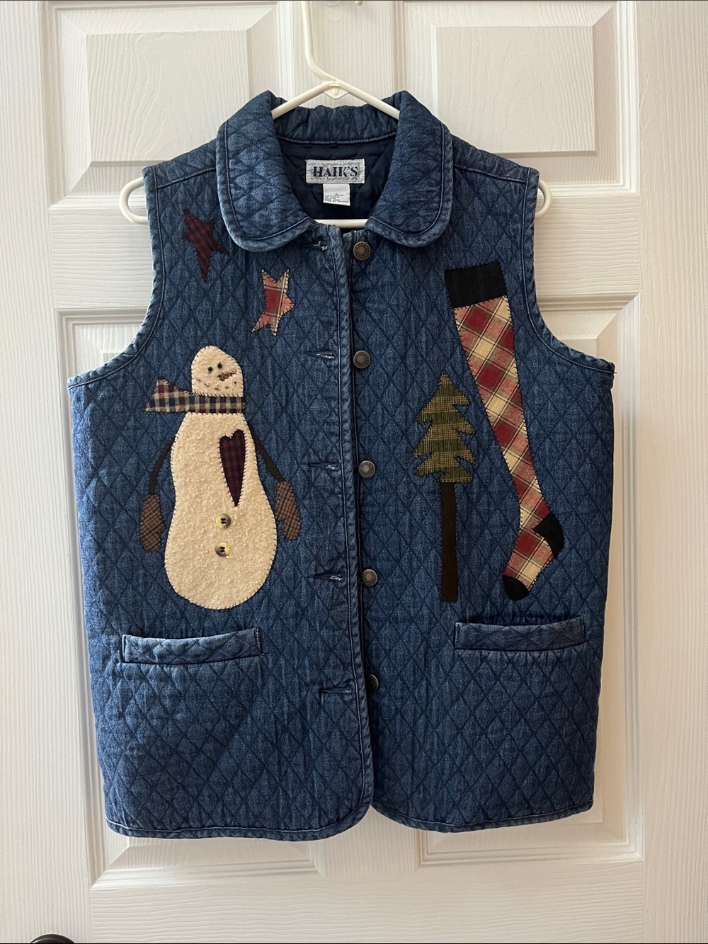 Womens Quilted Blue Snowman Vest